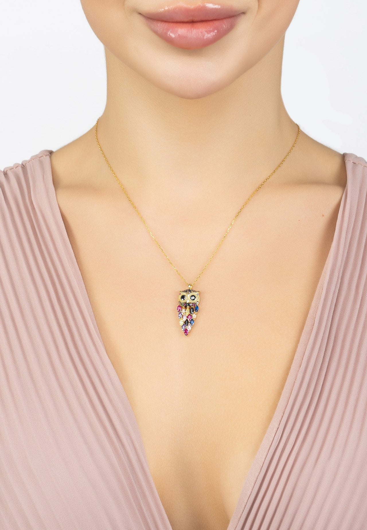 LATELITA - Owl Rainbow Pendant Necklace Gold -