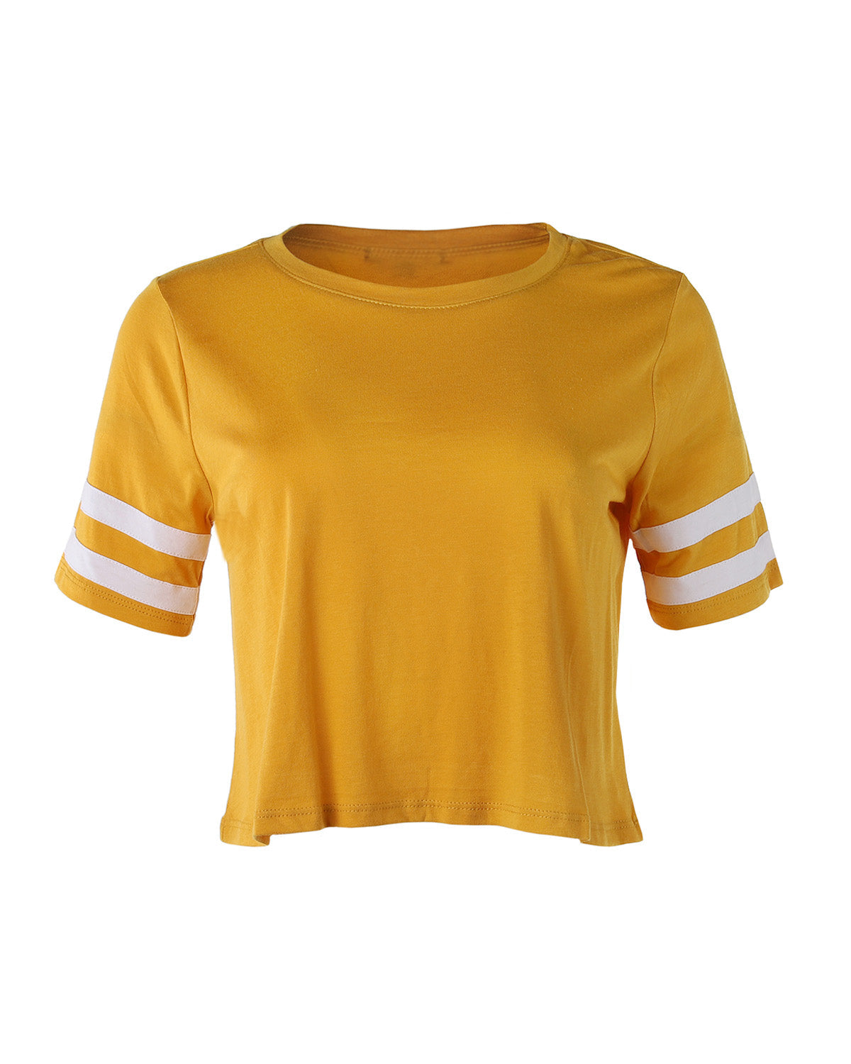 Women's Short Sleeve Crewneck Baseball Varsity Stripe Crop Top Tee - 1 COLOR -