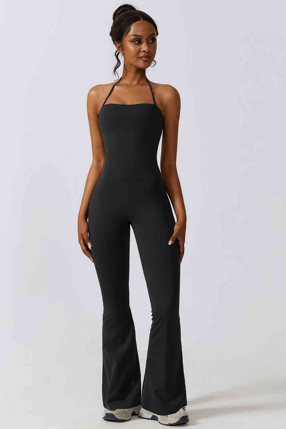 Halter Neck Flare Sport Jumpsuit - T - 4 COLORS -