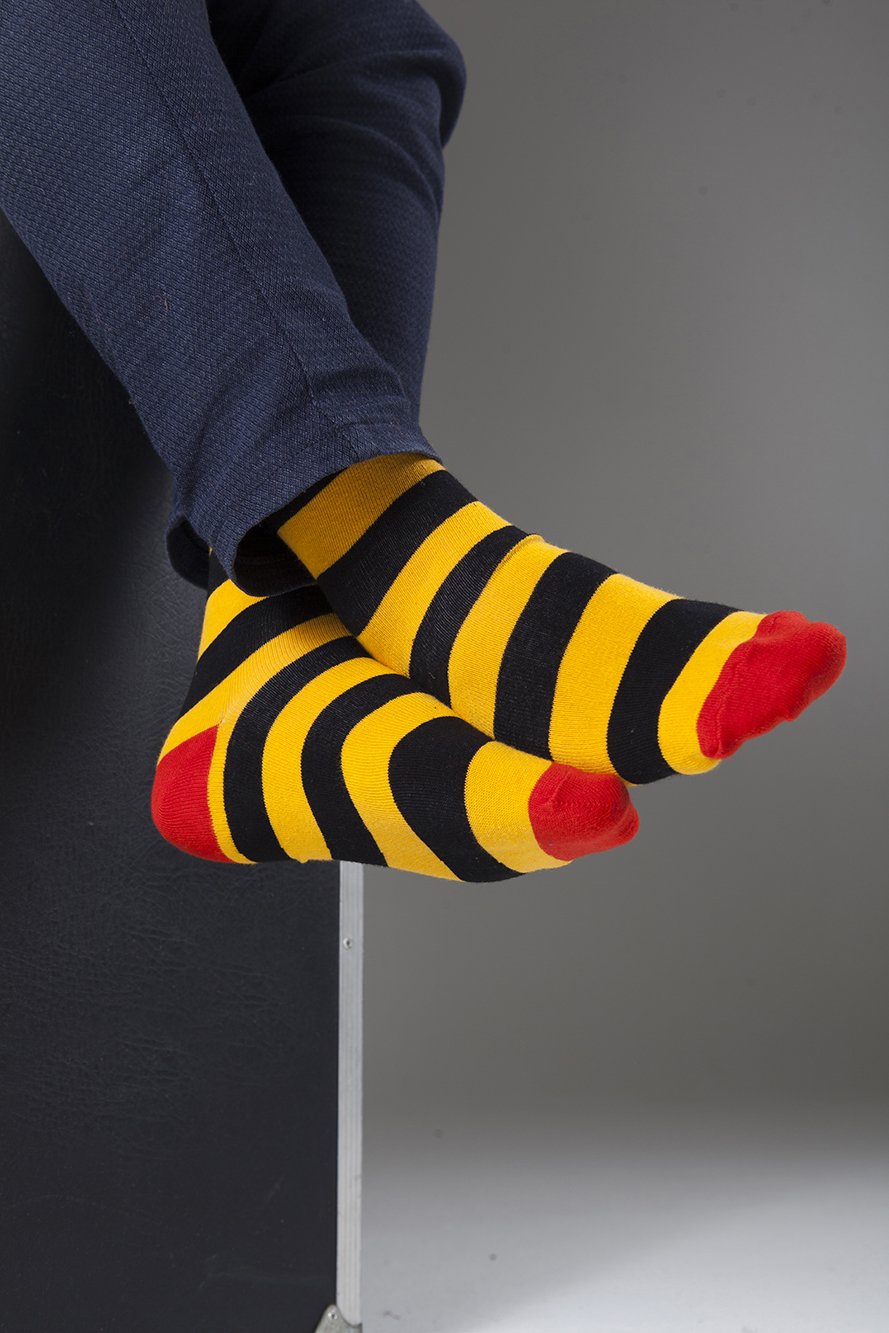 Men's Black Flame Stripe Socks - 1 COLOR -