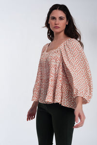 Thumbnail for Q2 - Puff Sleeve Top With Square Neck in Coral Floral Print - 1 COLOR -