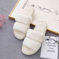 Thumbnail for Faux Fur Double Strap Slippers - T - 5 COLORS -