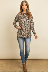 Thumbnail for Riah Fashion - Long Sleeve Animal Print Rounded Hem Top - 2 COLORS -