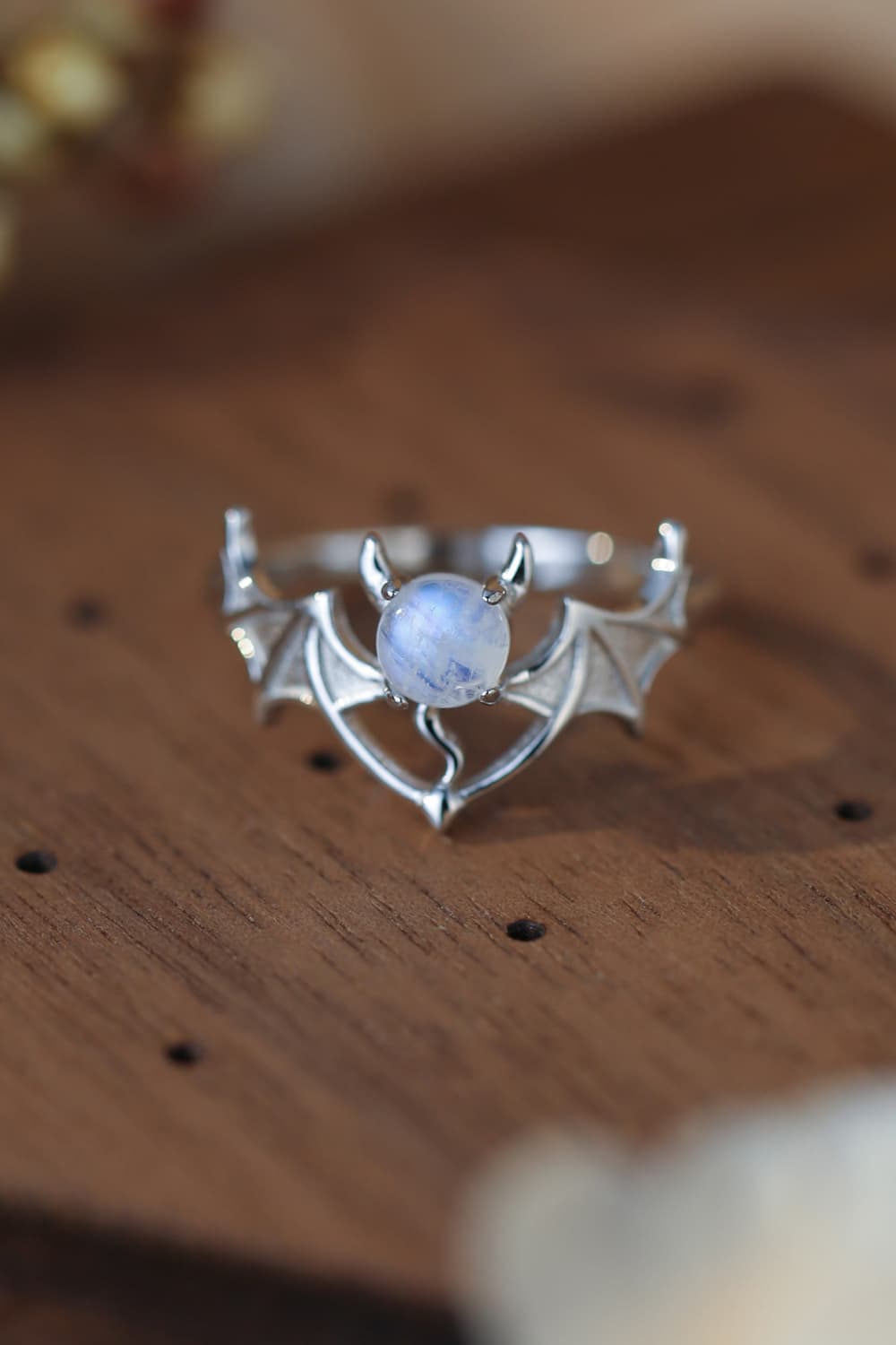 Moonstone Bat 925 Sterling Silver Ring - T - SIZES 6 THRU 9 -