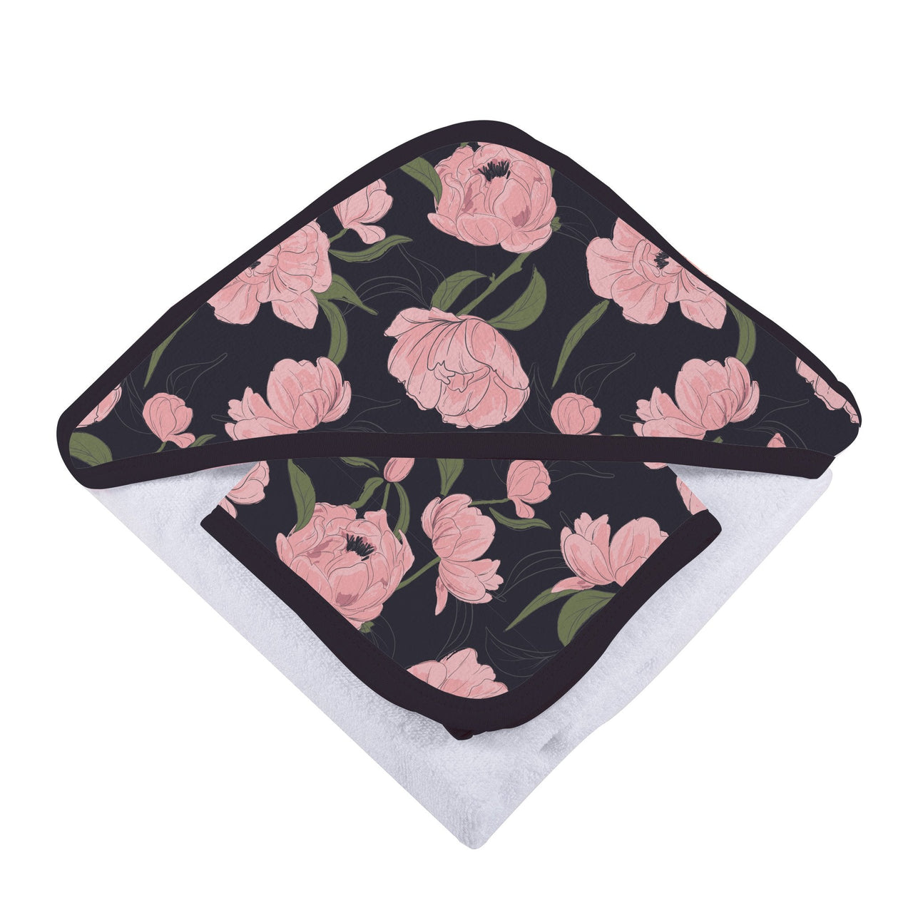 Peonies Hooded Towel and Washcloth Set -