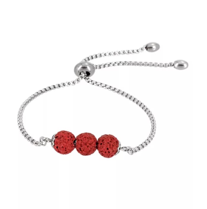 Red Triple Lava Stone Charm Bracelet -