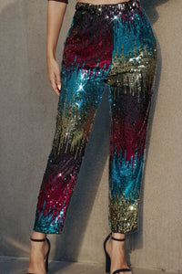 Thumbnail for Sequin Contrast High Waist Pants - T - 3 COLORS -