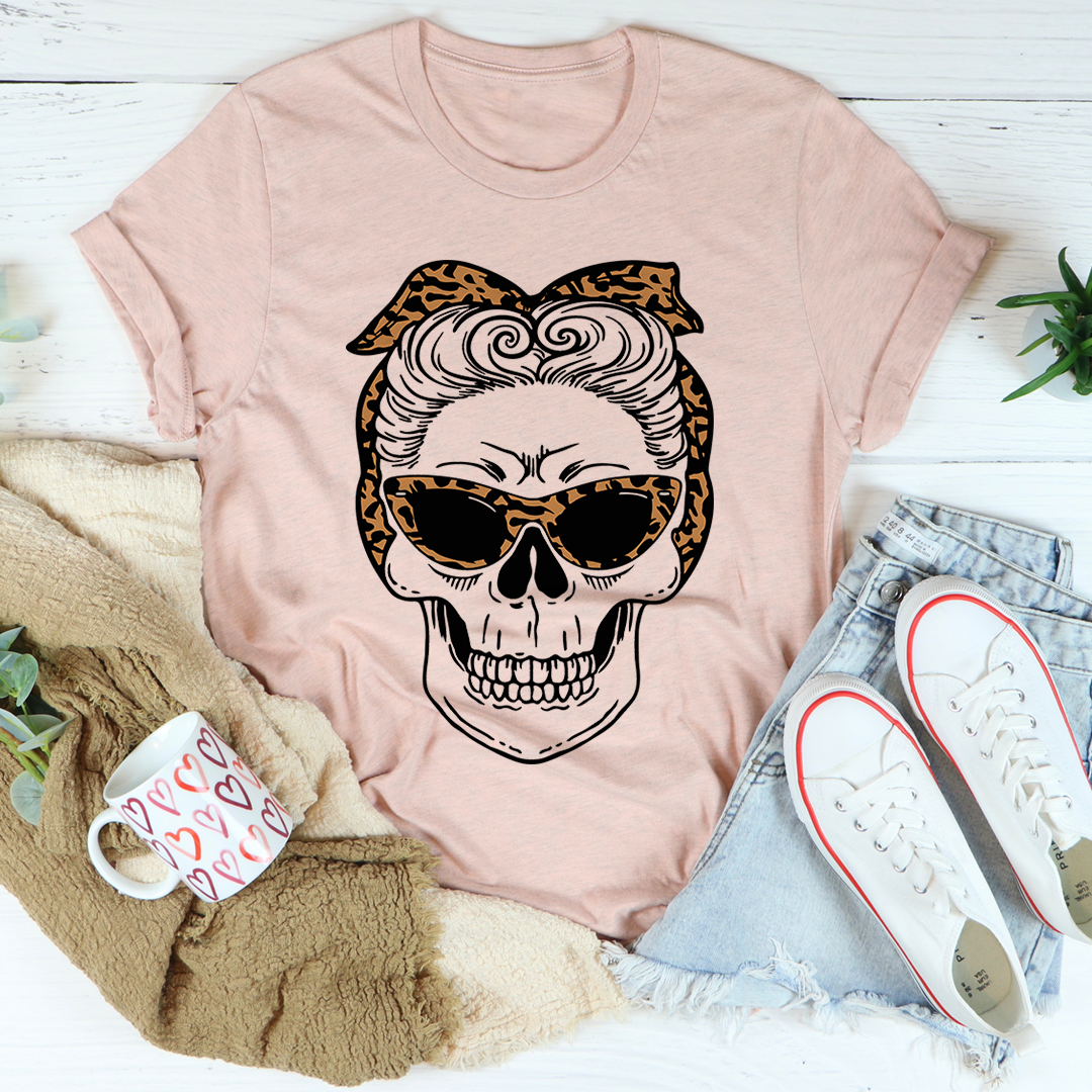 Skull With Leopard Bandana T-Shirt - 4 COLORS -