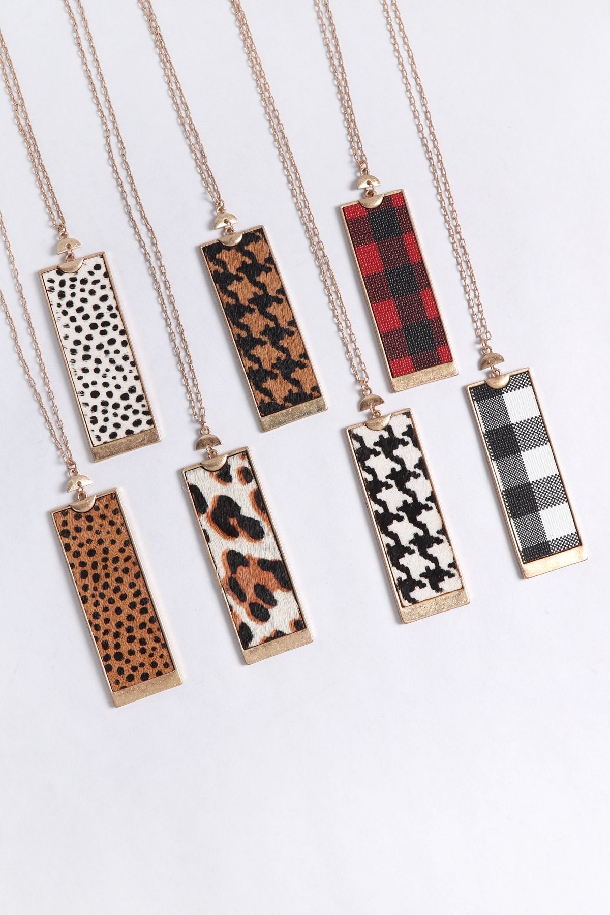 Rectangle Shape Leather Pendant Necklace - 7 COLORS -