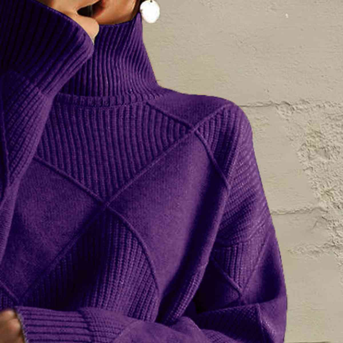 Geometric Turtleneck Long Sleeve Sweater - T - 8 COLORS -