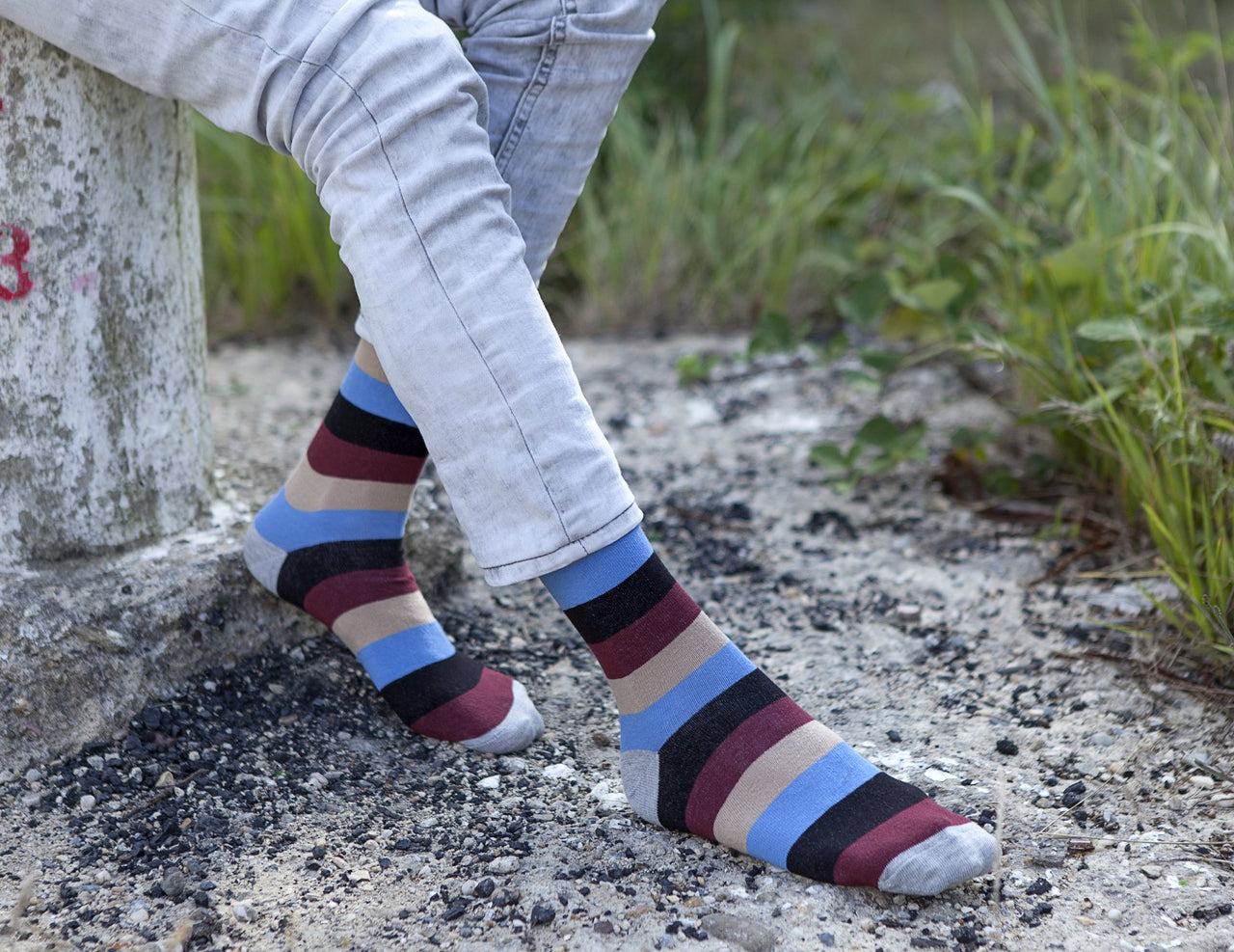 Men's Beige Stone Stripe Socks - 1 COLOR -