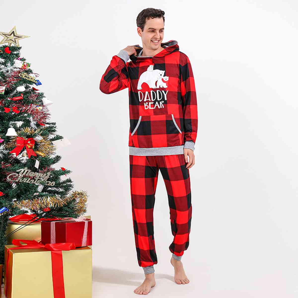 MEN DADDY BEAR Graphic Hoodie and Plaid Pants Set - 2PCS. - T -