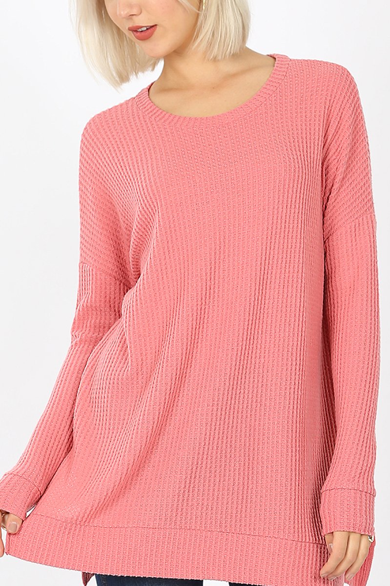 Riah Fashion - Brushed Thermal Waffle Sweater - 25 COLORS -