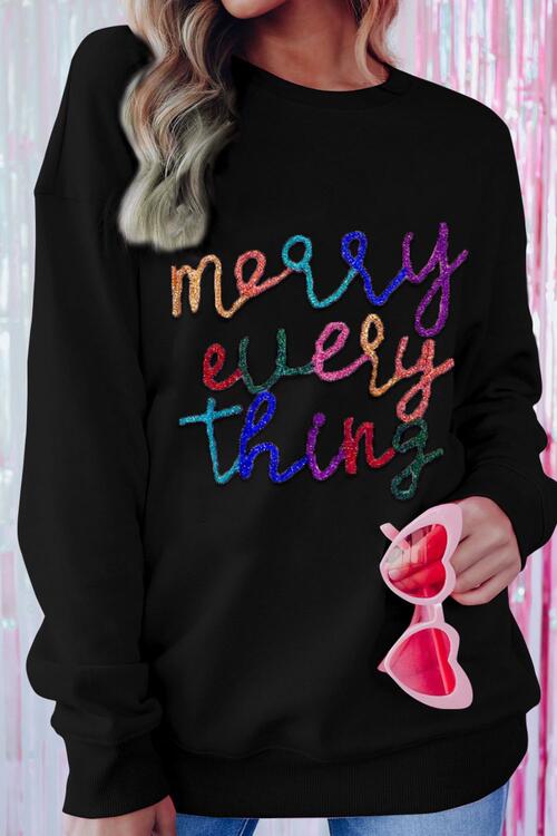 Letter Graphic - Merry Everything - Dropped Shoulder Sweatshirt - T - 2 COLORS -