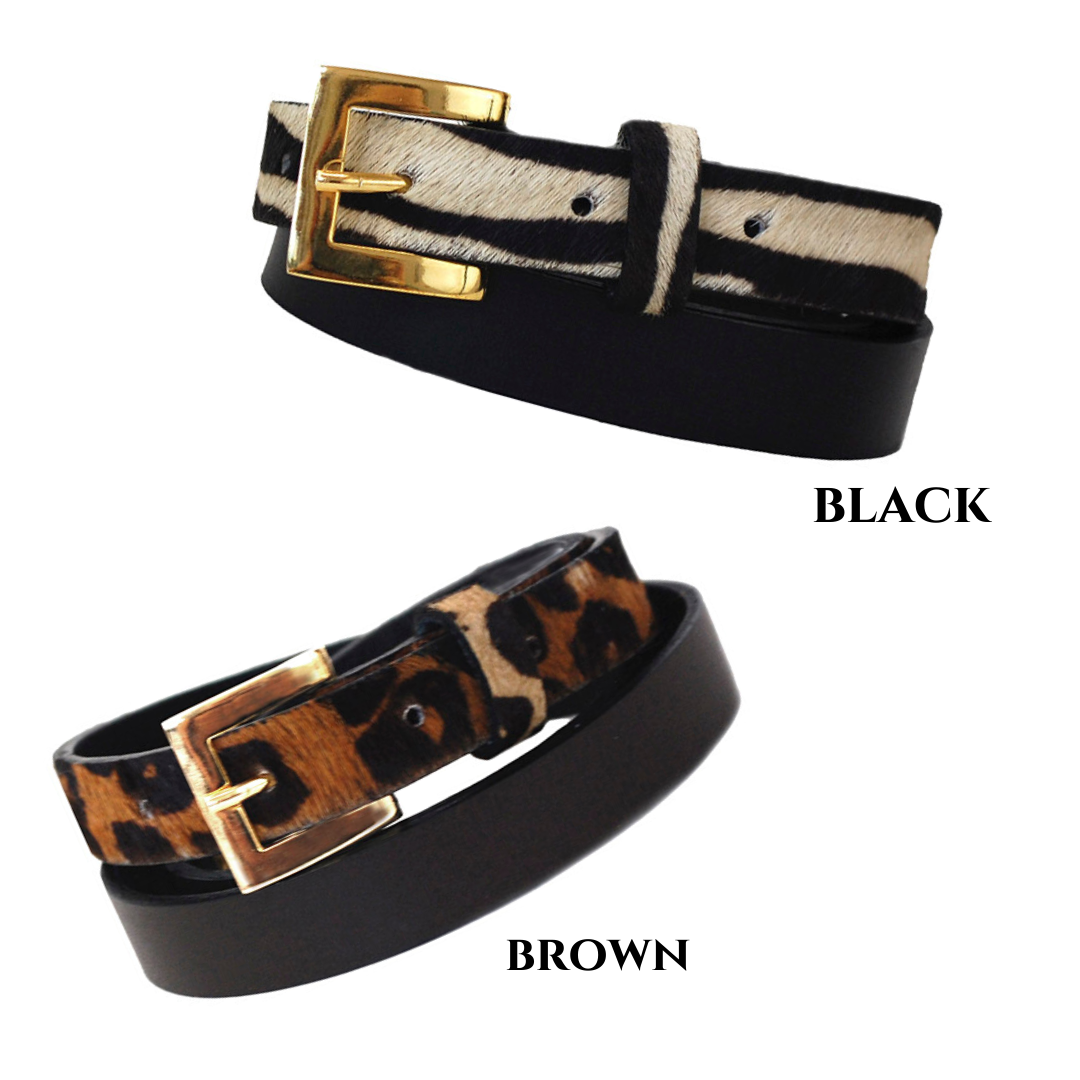 ClaudiaG - Sophia Genuine Leather & Cowhide Belt -Black - 1 COLOR -