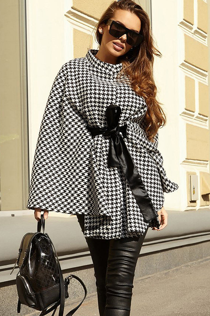 Houndstooth Tie Waist Trench jacket - T - 1 COLOR -