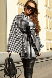 Thumbnail for Houndstooth Tie Waist Trench jacket - T - 1 COLOR -