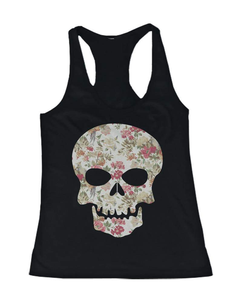 Floral Skull Women's Tank Top Flower Pattern Racer Back Tank for Halloween - 1 COLOR -