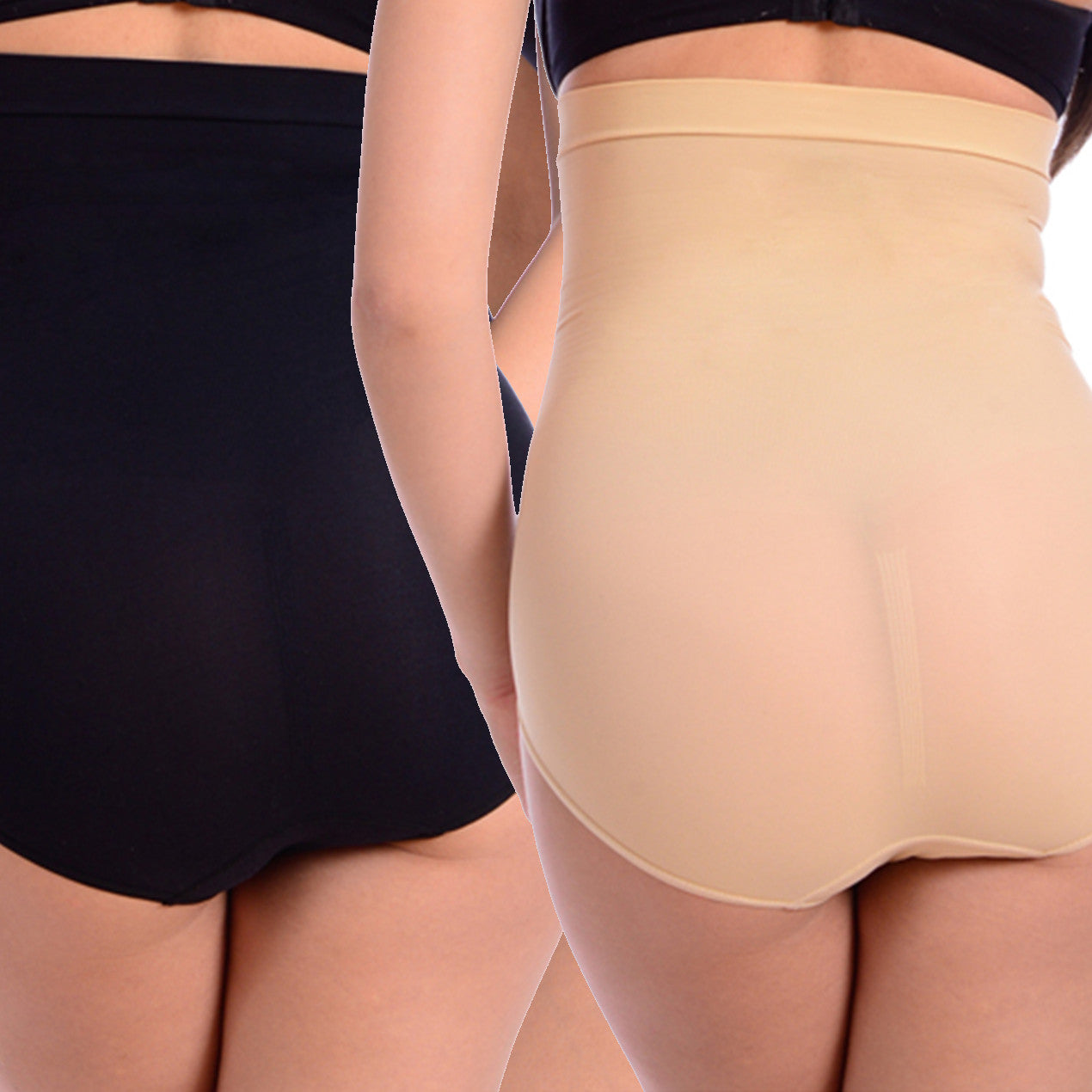 Hi Waist Shaper With Full Size Panty - BLACK, TAN - 2 PACK -