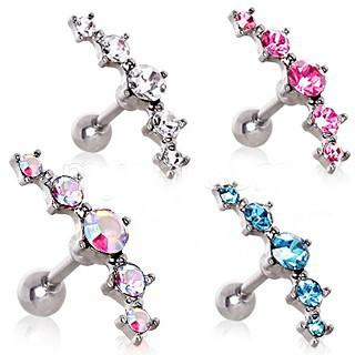 316L Surgical Steel Curved Five CZ Cartilage Earring - 4 COLORS -