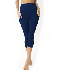 Thumbnail for Savoy - High Waisted Yoga Capri Leggings - Navy Blue - 1 COLOR -