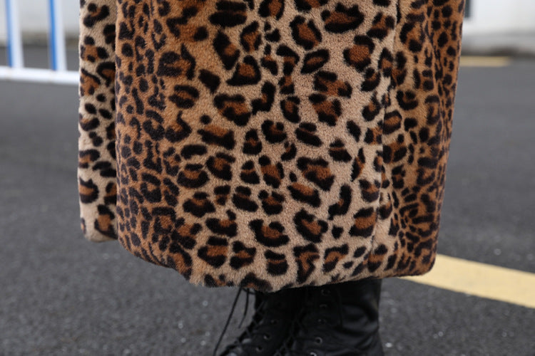 Sharon Tatem - Faux Fur - Leopard Print - Rabbit Tailored Collar - Warm Thick X-Long Coat Long Sleeve Jacket -