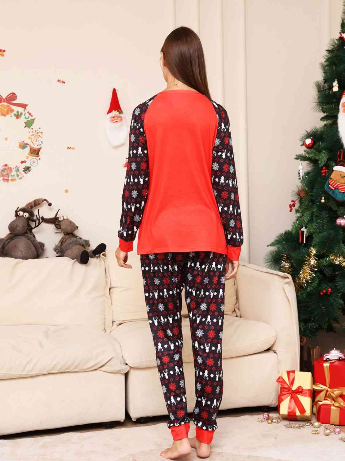 WOMEN Full Size Reindeer Graphic Top and Pants Set - T -