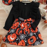 Thumbnail for Halloween Theme Bow Front Round Neck Dress - SIZES 4T THRU 7 - T - 1 COLOR -