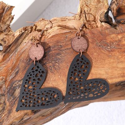 Faux Leather Iron Hook Heart Earrings - T - 3 COLORS -