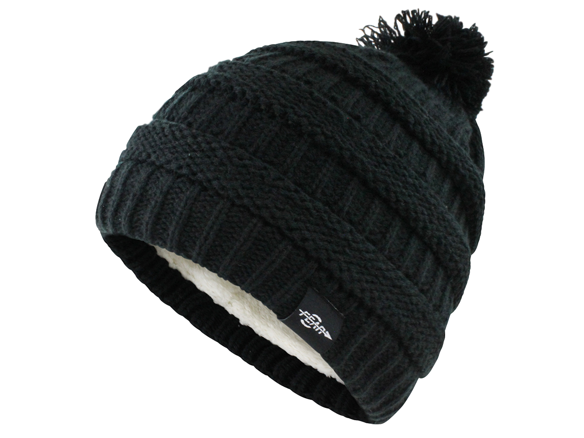 Fear0 NJ  Plush Insulated Knit Black/Gray/Navy Pom Pom Beanie Hat - 4 COLORS