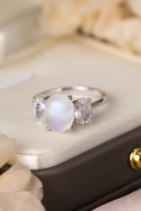 Thumbnail for Natural Moonstone 925 Sterling Silver Three Stone Ring - T - 2 FINISHES -