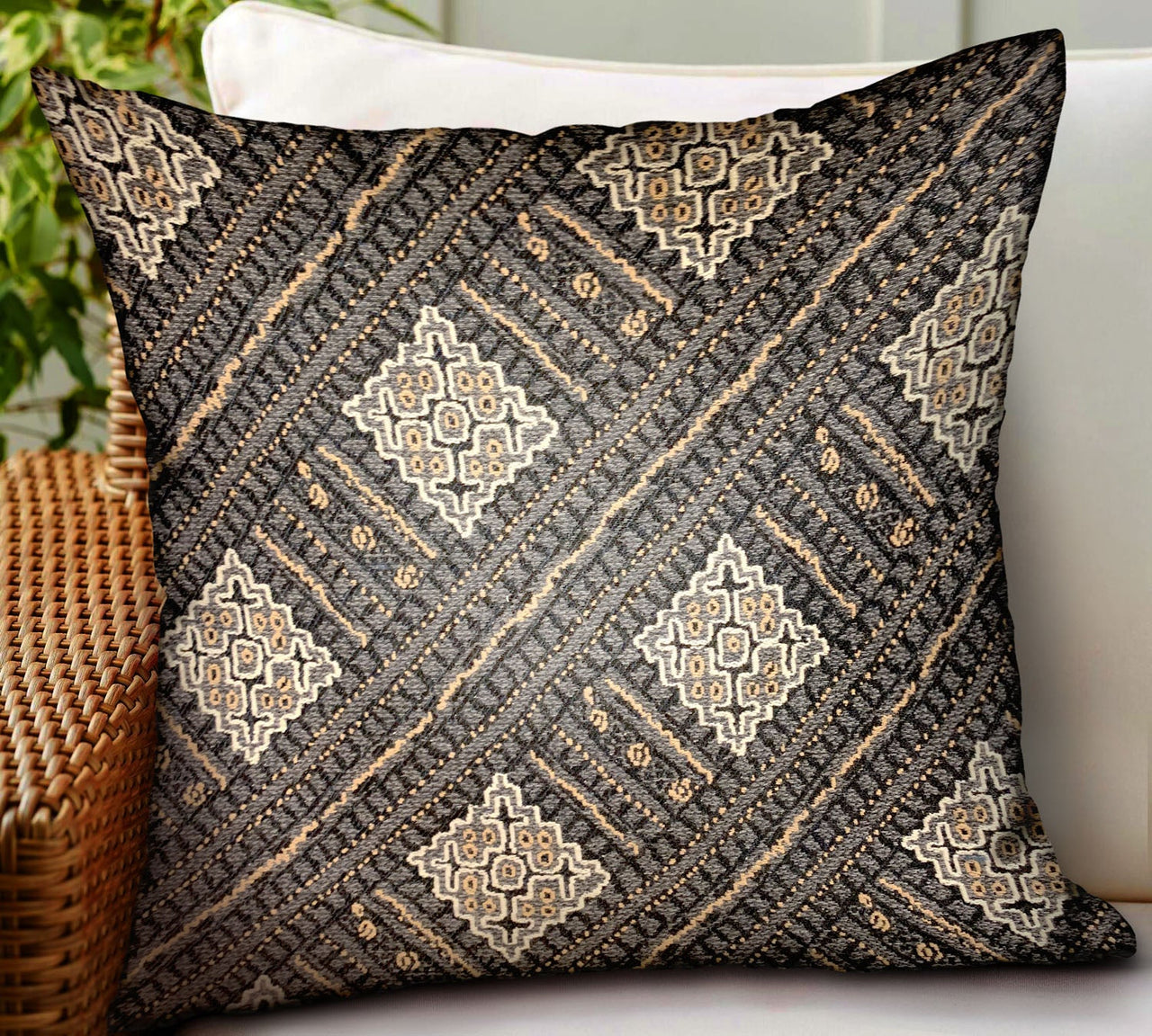 Pewter Lattice Charcoal Geometric Luxury Outdoor/Indoor Throw Pillow - 6 SIZES -