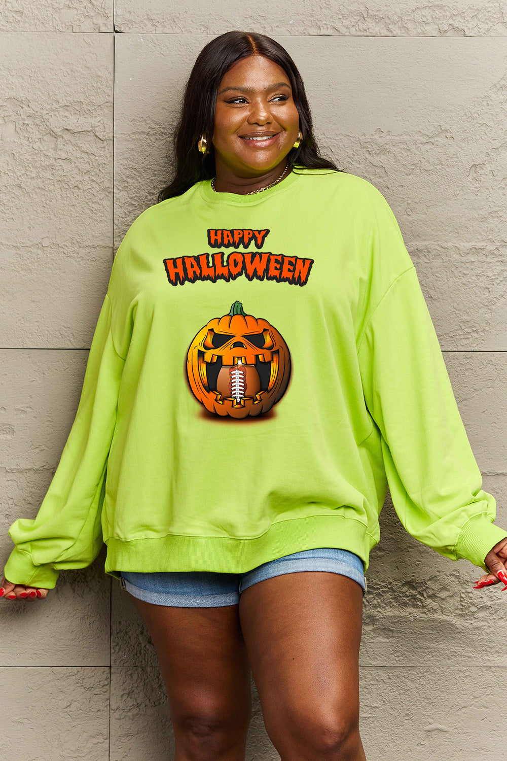 Simply Love Full Size HAPPY HALLOWEEN Graphic Sweatshirt - S THRU 3X - T - 6 COLORS -