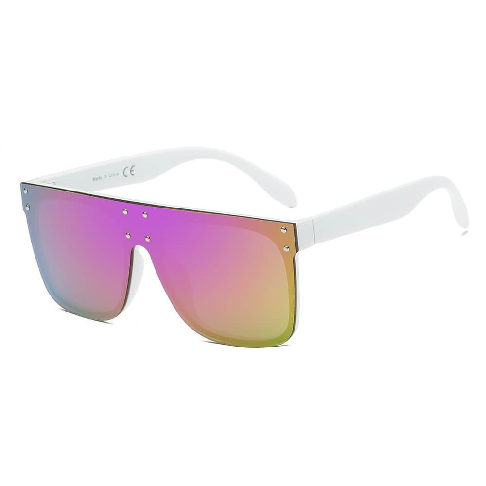 Akron | S2060 - Flat Top Oversize Mirrored Square Sunglasses Circle - 4 COLORS -