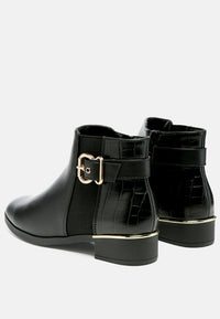 Thumbnail for London Rag - Frothy Buckled Ankle Boots With Croc Detail - 2 COLORS -