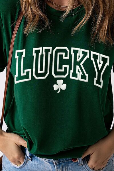 LUCKY Round Neck Short Sleeve T-Shirt - T - 1 COLOR -