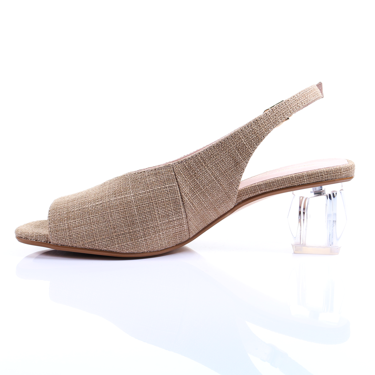 Crystal Clear Heel Open Toe Pumps (Beige)