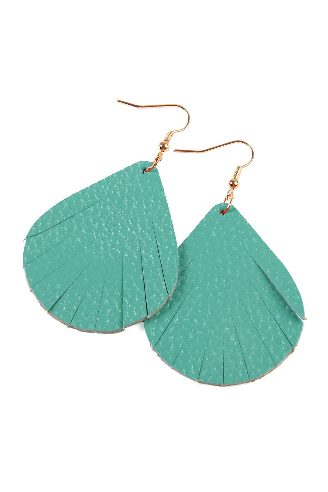 Fringed Pear Shaped Leather Earrings - 10 COLORS