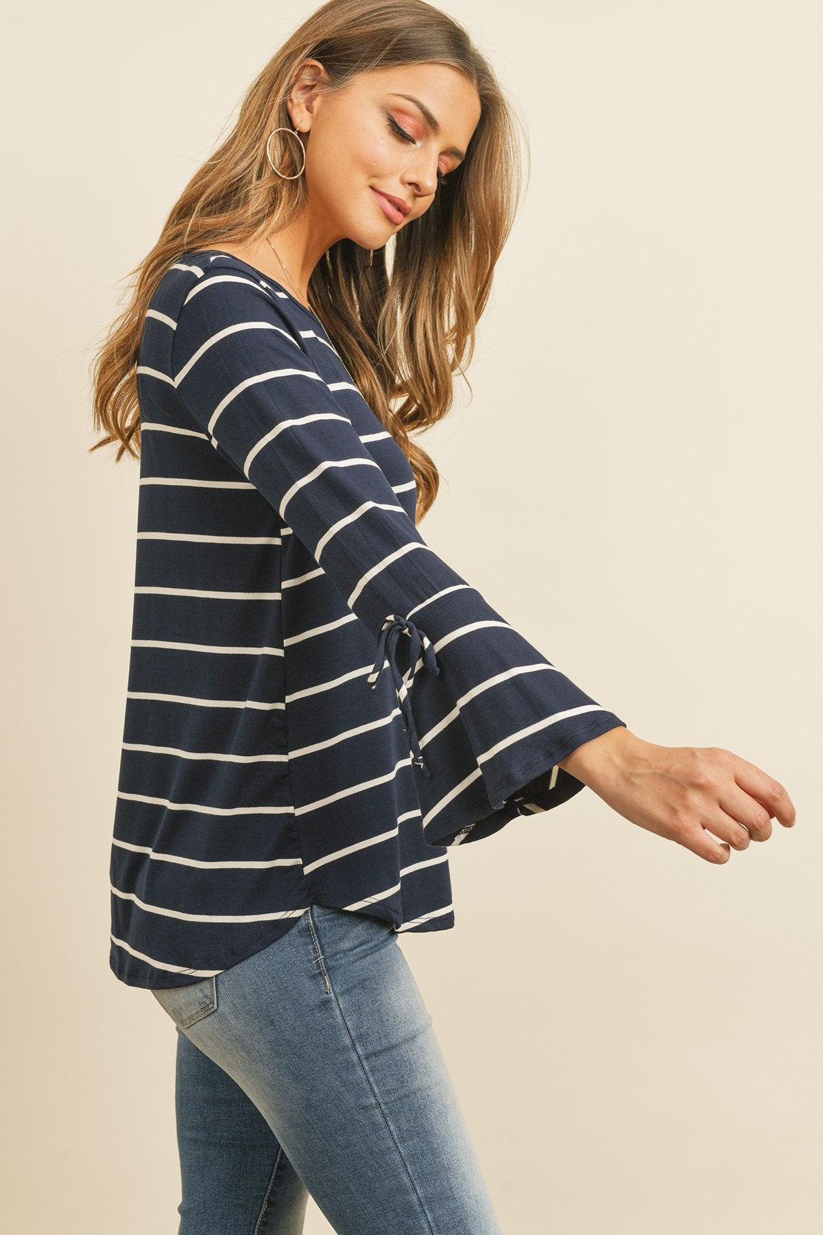 Riah Fashion - Stripe Flutter Sleeve Tie Top - 3 COLORS -