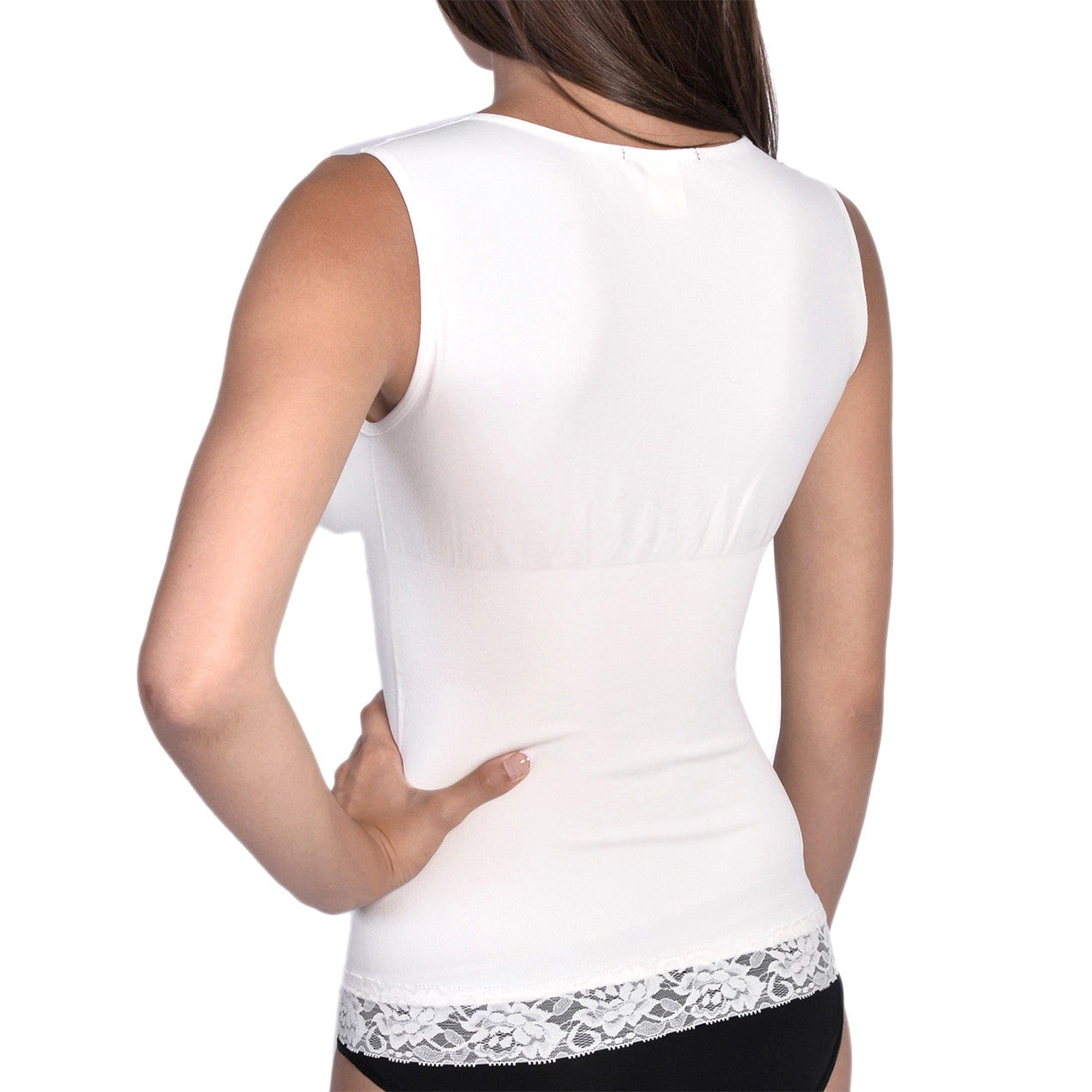 Seamless Shaping Tank Top With Lace Detail Ivory -