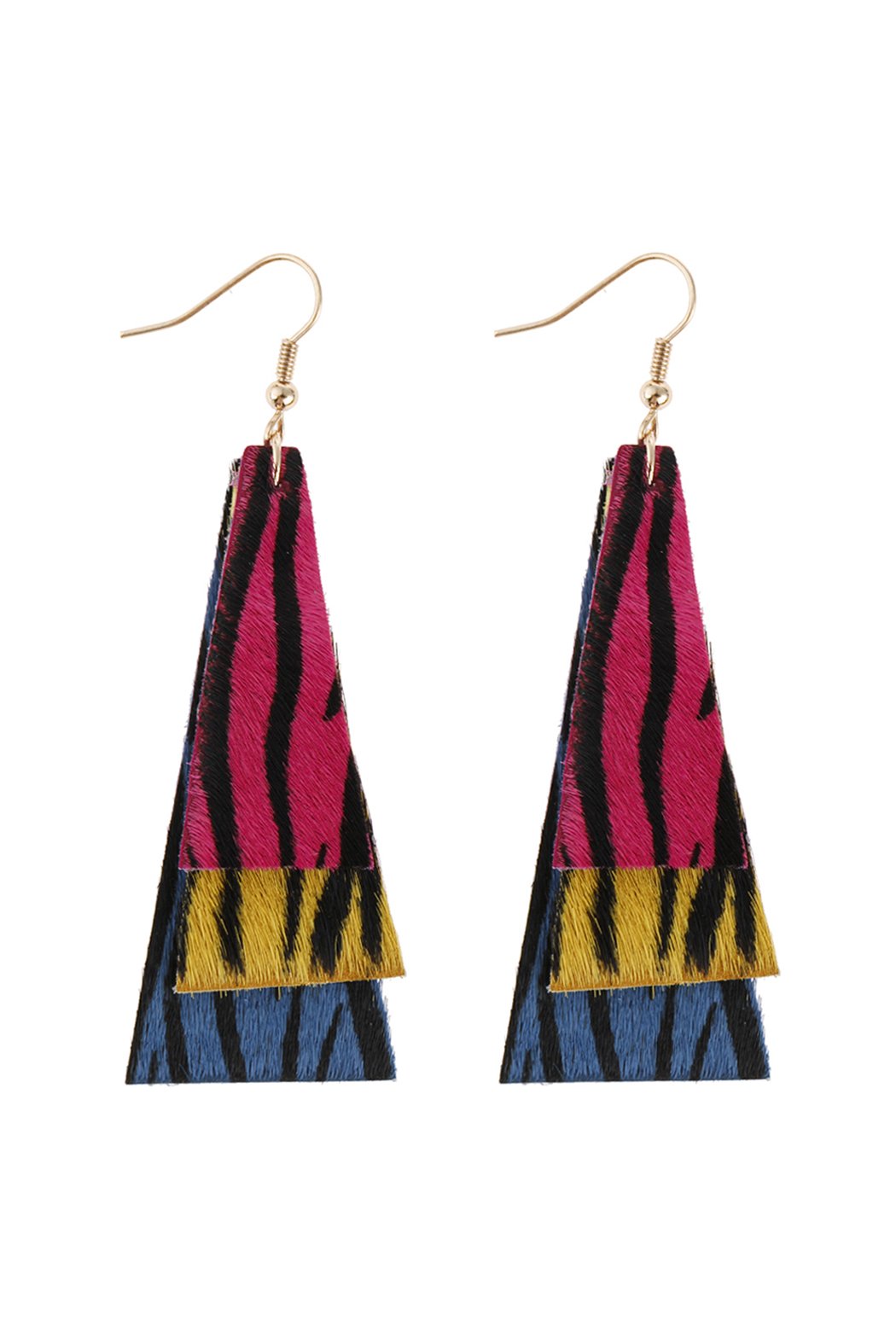 Animal Print Layered Leather Trapezoid Hook Earrings - 5 STYLES -