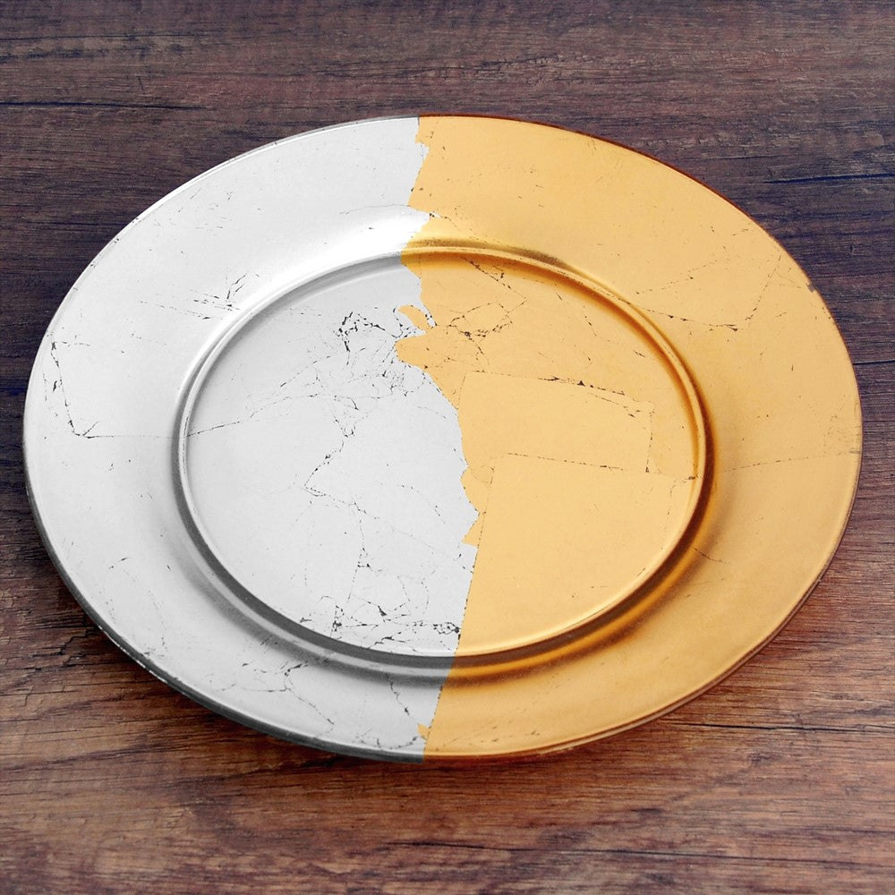 GILT - CONTOUR Set/4 Gold/Silver Dinner Plates -