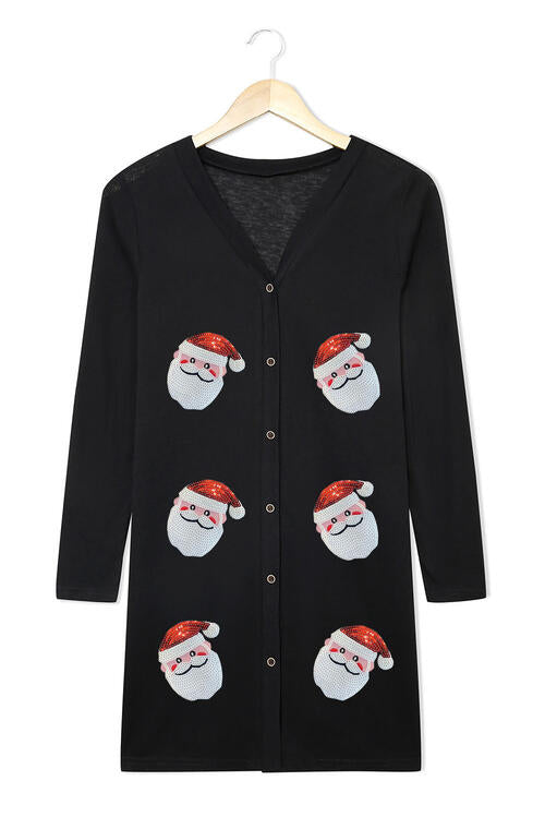 Sequin Santa Button Up Long Sleeve Cardigan - T - 1 COLOR -