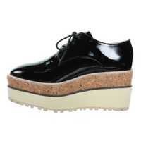 Thumbnail for Double Layer Wedges Enamel Leather Lace Up Shoes