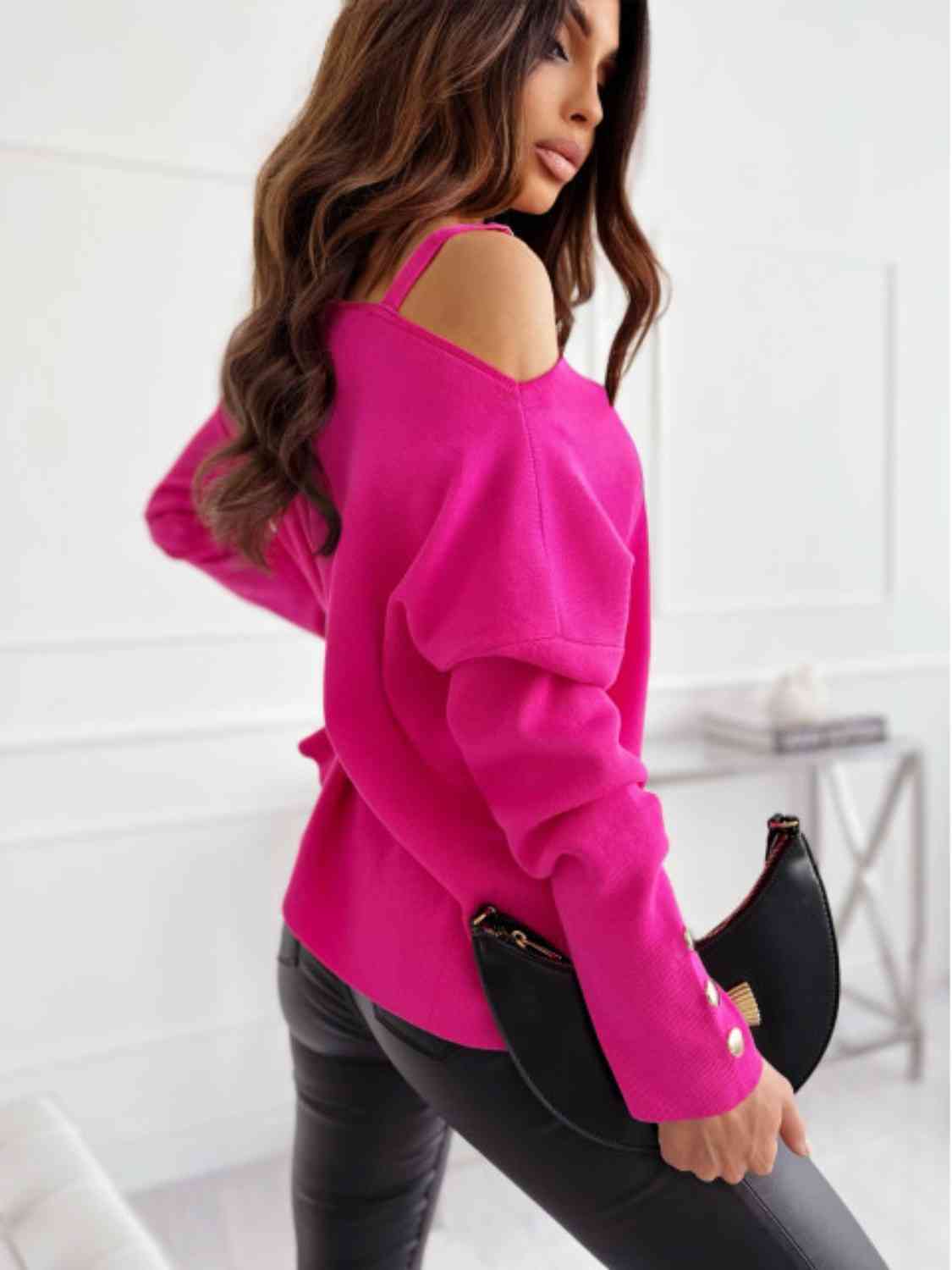 Asymmetrical Neck Buttoned Top - T - 3 COLORS -