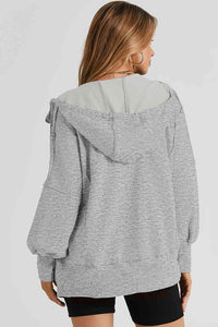 Thumbnail for Zip Up Long Sleeve Drawstring Hoodie - T - 3 COLORS -