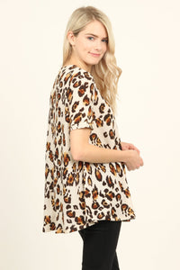 Thumbnail for Riah Fashion - Short Sleeve Leopard Knit Sweater - 2 COLORS -