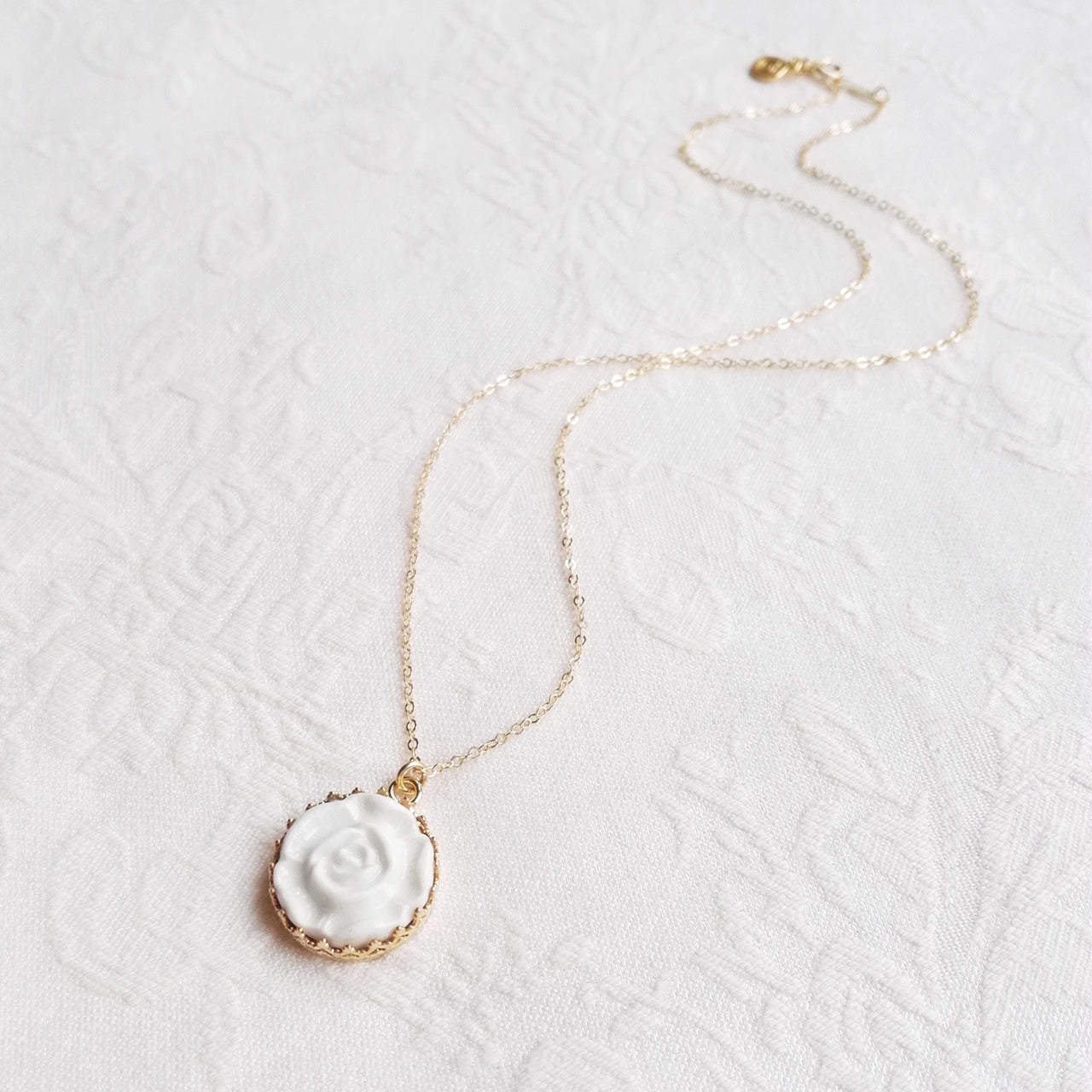 Porcelain Moonlight Rose Gold-Filled Pendant Necklace -