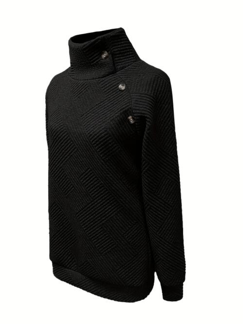 Buttoned Mock Neck Long Sleeve Sweatshirt - T - 3 COLORS -