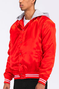 Thumbnail for Satin Hooded Varsity Jacket - 7 COLORS -